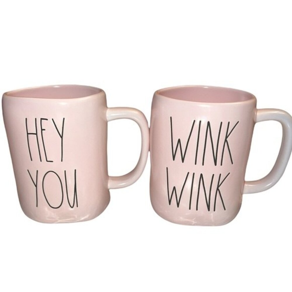 Rae Dunn Mugs Pink Bundle set Of 2 Wink Wink and Hey You Love Gift Wedding Rare